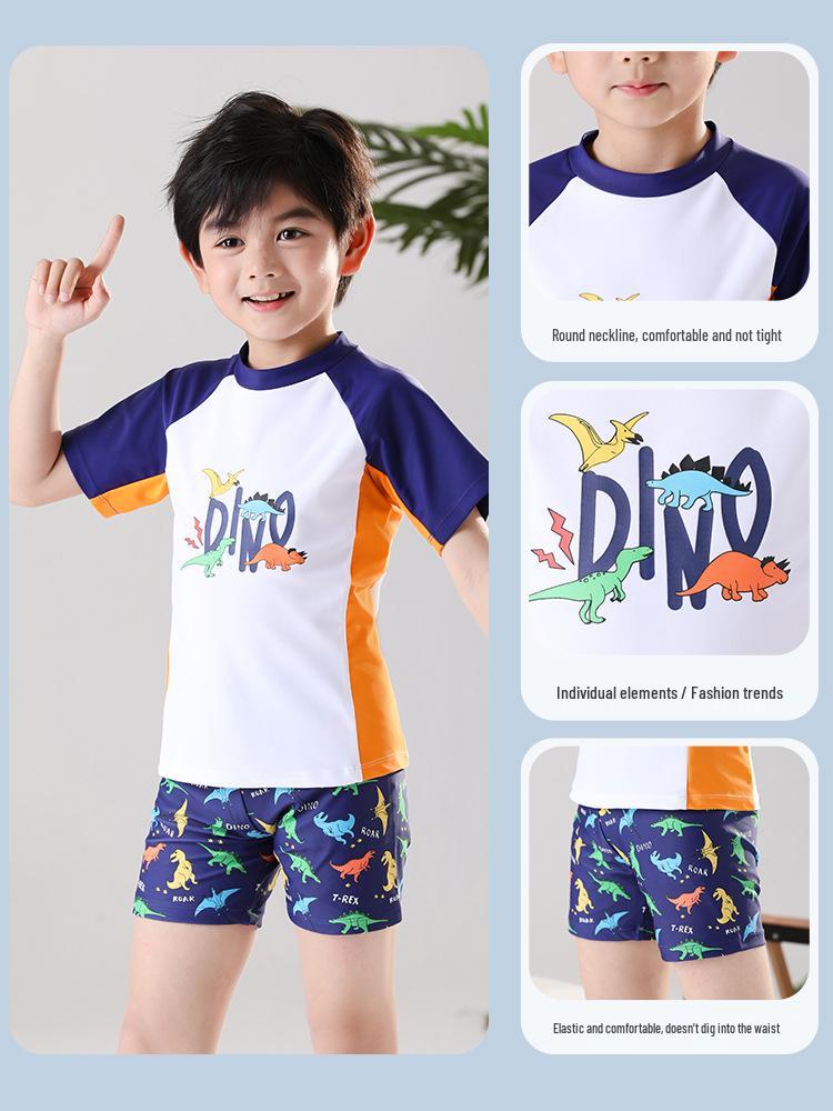 Boys' Sun Protection Swim Trunks Set - Middle & Big Kids Split Design, 2025 Professional Swimsuit