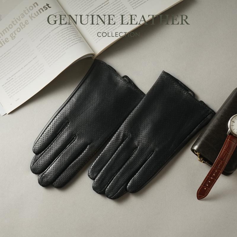 Men's Slim Fit Touchscreen Leather Driving Gloves - Breathable Sheepskin for Spring/Summer.