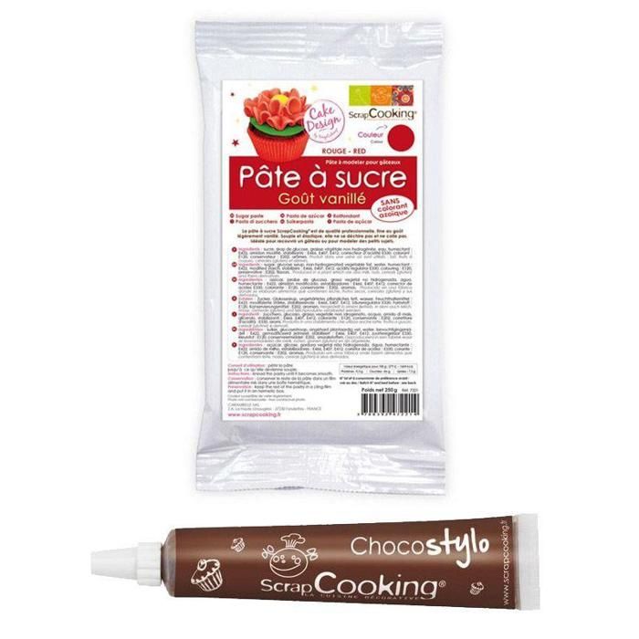 Fondant - SCRAP COOKING - Red - 250 G - Chocolate Pen - Cake Decoration