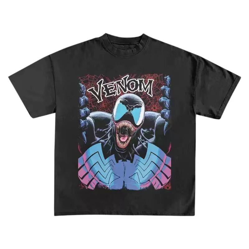 

2026 new Venom Marvel Oversized Cotton TShirt Y2K Streetwear Retro Harajuku Punk Fashion Casual Short Sleeve Top for Men M