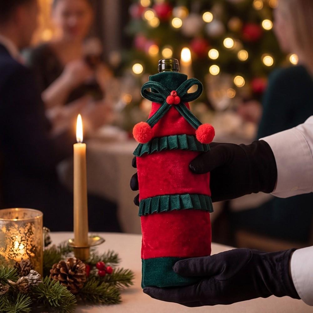 Bowknot Wine Bottle Cover Bow Ruffled Beer Bottle Cover Holiday Decoration Halloween Christmas