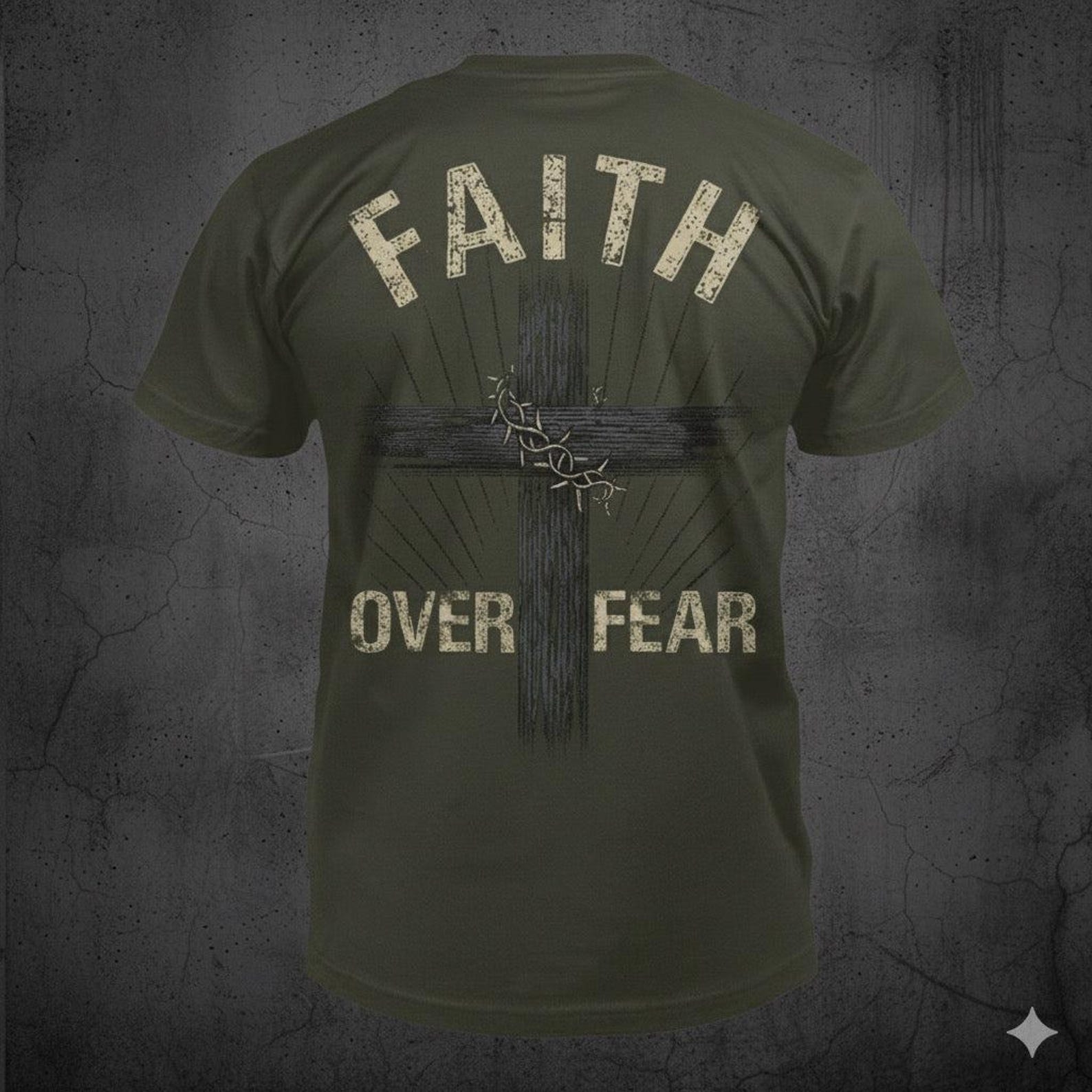 Faith Over Fear - Distressed Cross Crown Of Thorns T-Shirt: Christian Religious Gift L