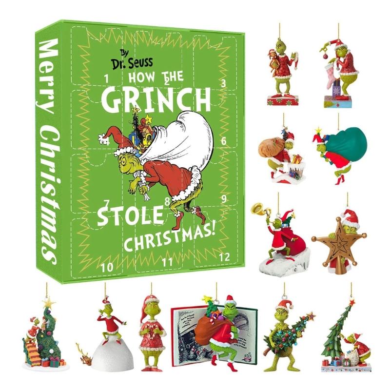 Christmas Advent Calendar 12 Days Christmas Countdown Calendar Cartoon Elf Figures Hanging Doll Pendant Party Gift