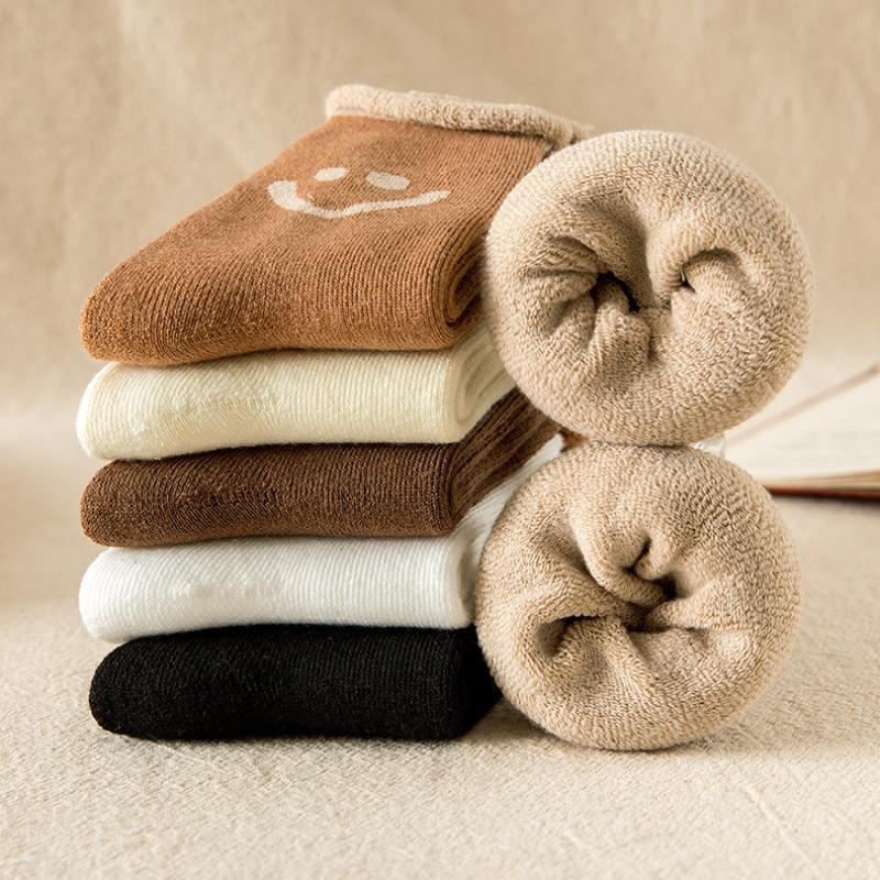 1-10 PairesChaussettes Chaudes Épaisses en Polaire pour Femmes Automne Hiver Chaussettes en Coton Éponge avec Doublure Peluche Mi-Mollet Style Japonais Chaussettes d'Intérieur