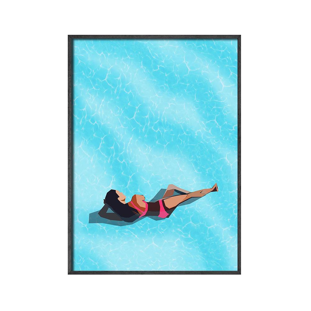 Arte de parede para festa na piscina de verão, impressão minimalista, imagem de viagem, pintura em tela de garota de spa, pôster nódico, decoração de sala de estar