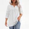 T-skjorte for kvinner T-skjorte med knapp 3/4 ermer Daglig helgmote Basic V-hals vanlig topp
