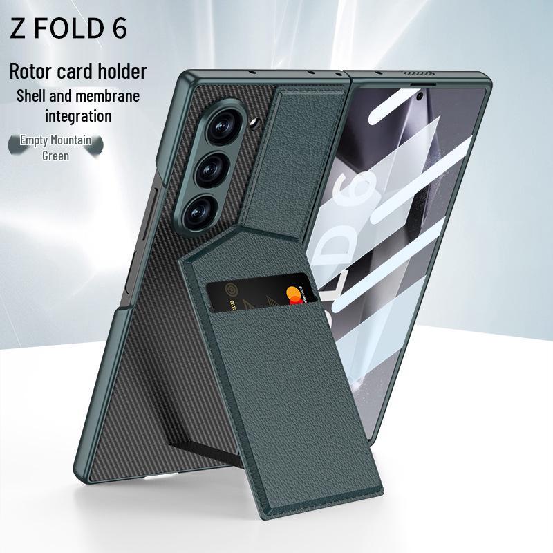Samsung Z Fold 6 Card Holder Stand Case - Premium Leather with Film Integrated Protection