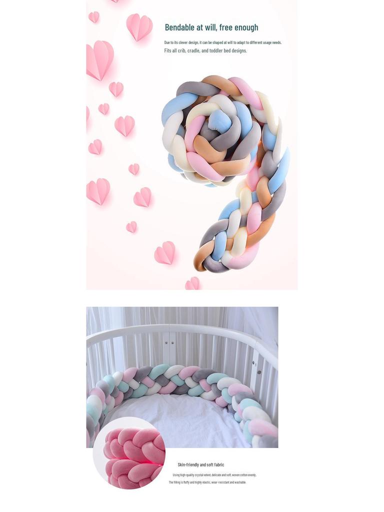 Cojín Nudo Trenzado Danés de Cuatro Hebras – Protector de Cuna Anticolisión para Habitación Infantil