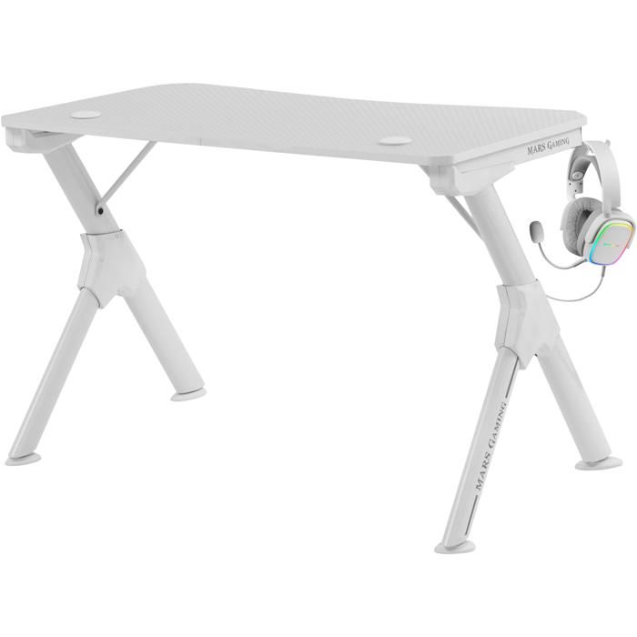 Mars Gaming MGD - Bureau Gamer Blanc - Support Casque + Bouteille - 110x60cm