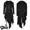 Cappotto Lungo da Uomo Autunno Inverno Tinta Unita Maniche Lunghe Irregolari con Cappuccio Cerniera Soprabito con Cinturini per Halloween