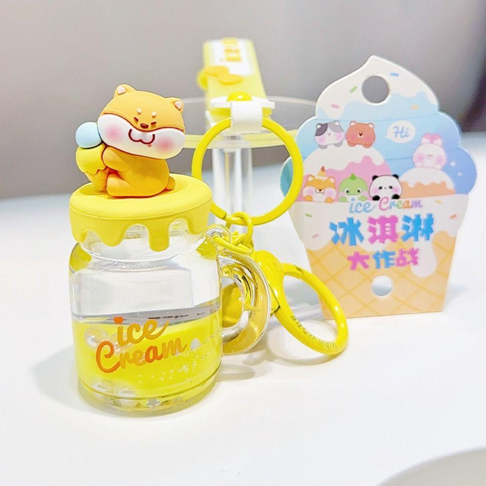 Ice Cream Floating Oil Liquid Keyring Quicksand Bottle Oil Liquid Keychain  Girl Gift