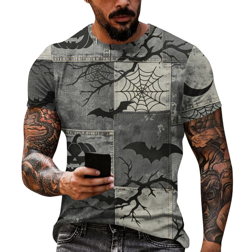 Men's Casual Short Sleeve Halloween Graphic T-Shirt Lightweight Breathable Fabric Comfortable Fit for Everyday Wear