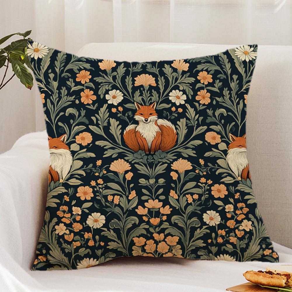 W-William M-Morris Art Fox Cushion Cover Premium Comfort Reversible Pillow Cover - Dual - Use Design For Home & Car