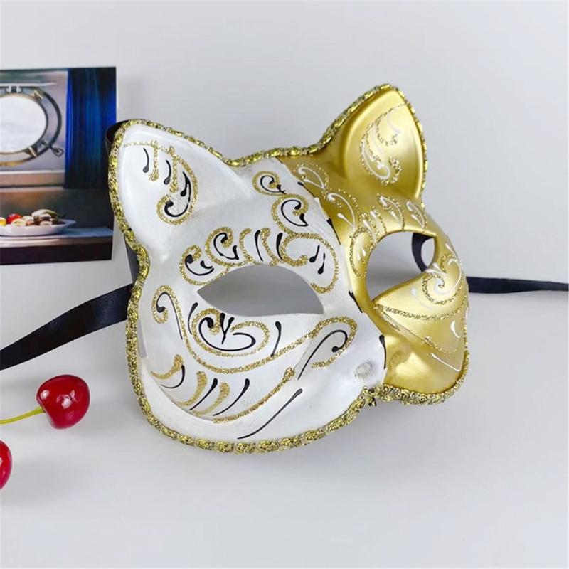 Maskenkatzen Maske Halloween Katzen Gesichtsmaske, Tier-Cosplay-Maske aus Kunststoff für Damen Herren Halloween Maskenball Party