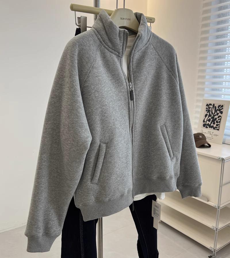 Women's Lambswool Fleece-Lined Stand Collar Zip-Up Cardigan – Thick, Versatile, Loose-Fit Winter Outerwear