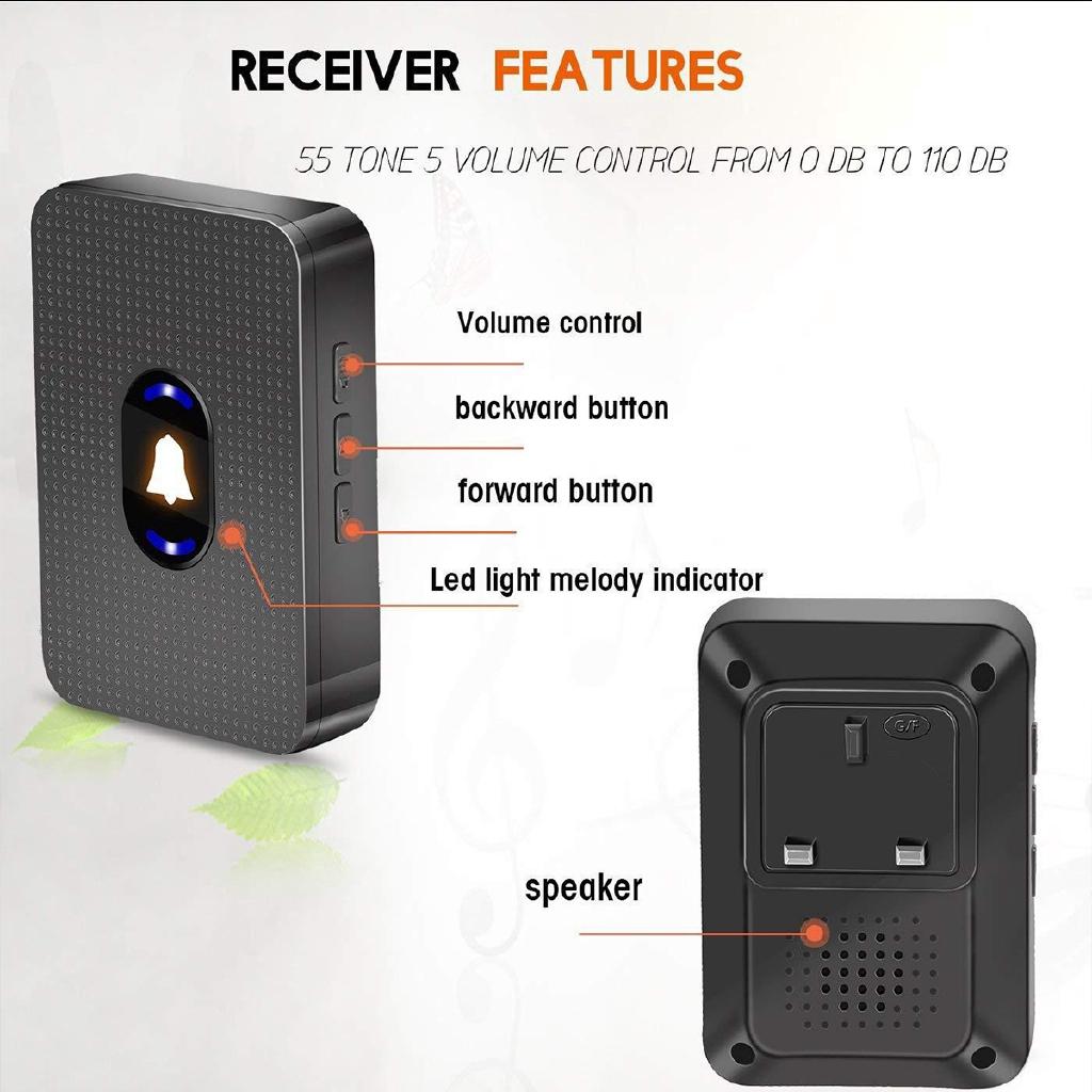 Wireless LED Waterproof Door Bell Cordless 1000ft/300M Range 55 Chime Doorbell UK/EU/US Plug 110-260V for Villas Hotels