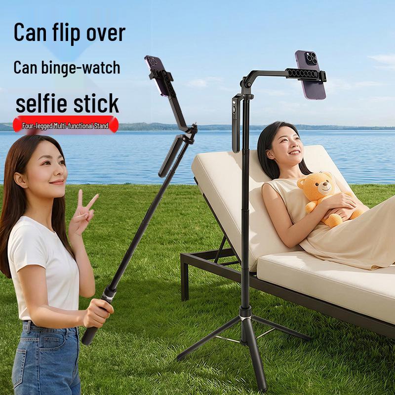 Portable Anti-Shake Retractable Selfie Stick & Four-Legged Floor Tripod for Travel, Live Streaming, and Viewing