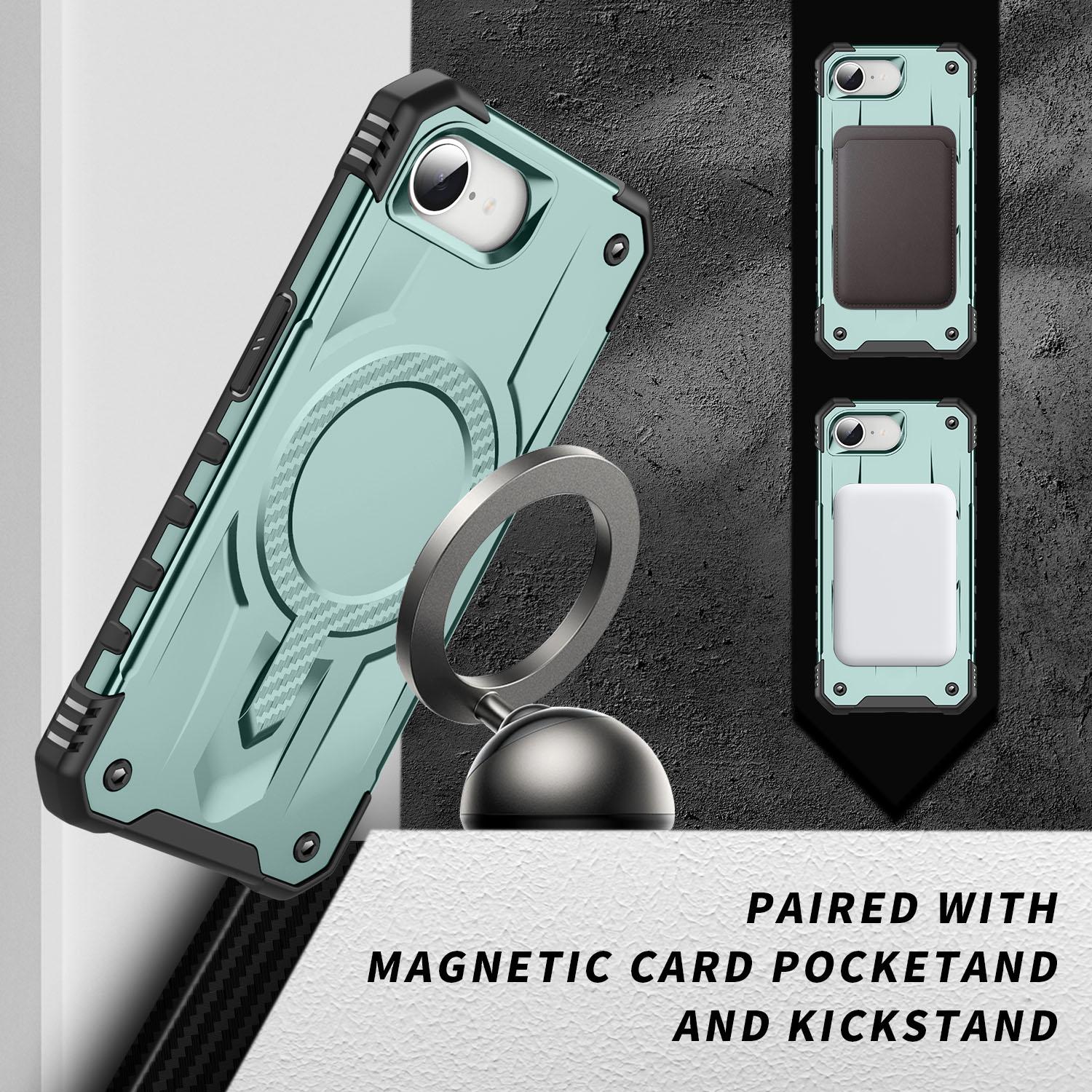 

For iPhone 16e Case Compatible with MagSafe Four Corner Airbags PC+TPU Phone Cover Midnight Green