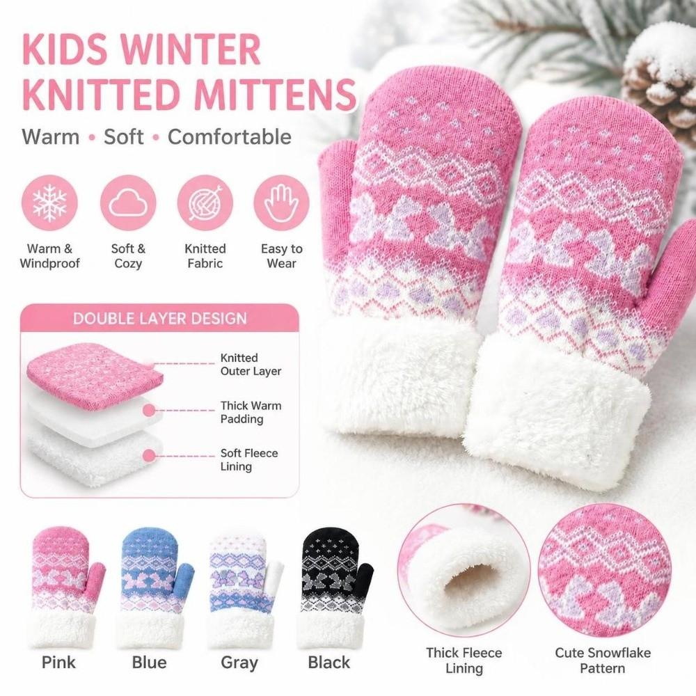 Double Layer Children's Mittens Fleece Lined Kids Warm Gloves New Fleece Mittens  Winter Wear