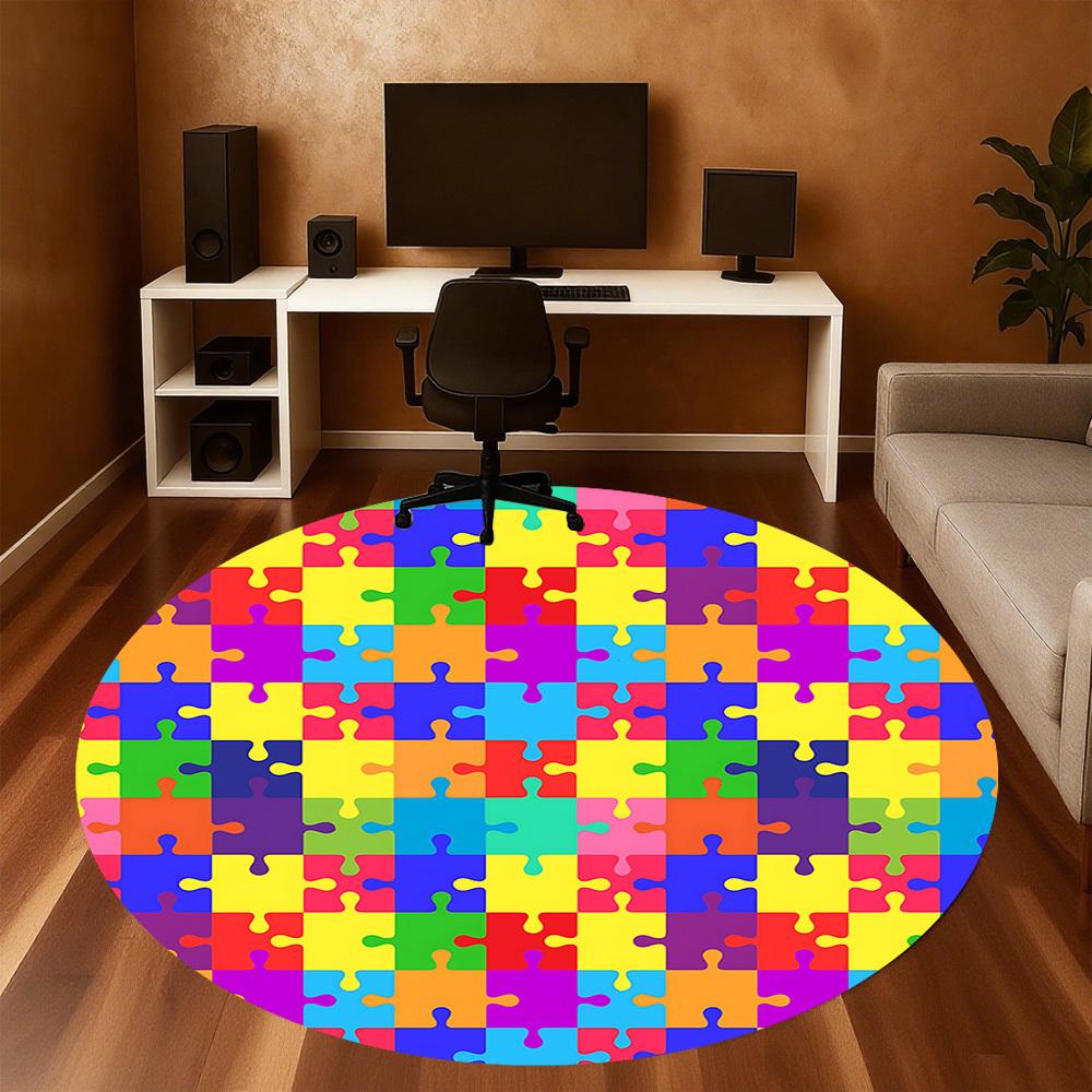 1pc Puzzle Pieces Round Chair mat Area Rug - Non-Slip, Floor Mat for Office, Bedroom, and Indoor Decor c1125704