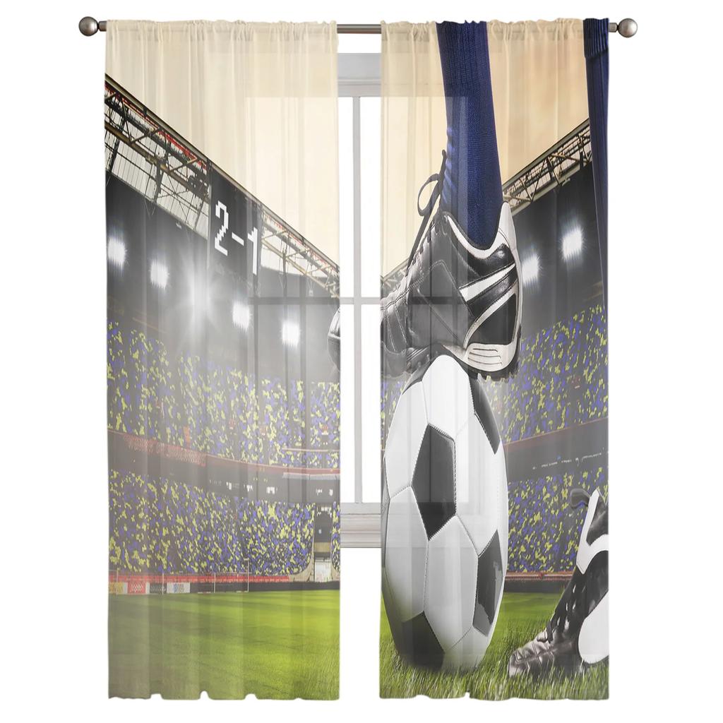 Sheer Gymnasium Soccer Court Balls Football Curtains Living Room Bedroom Decoration Window Voiles Morning Tulle Curtain Polyester Washable Ready