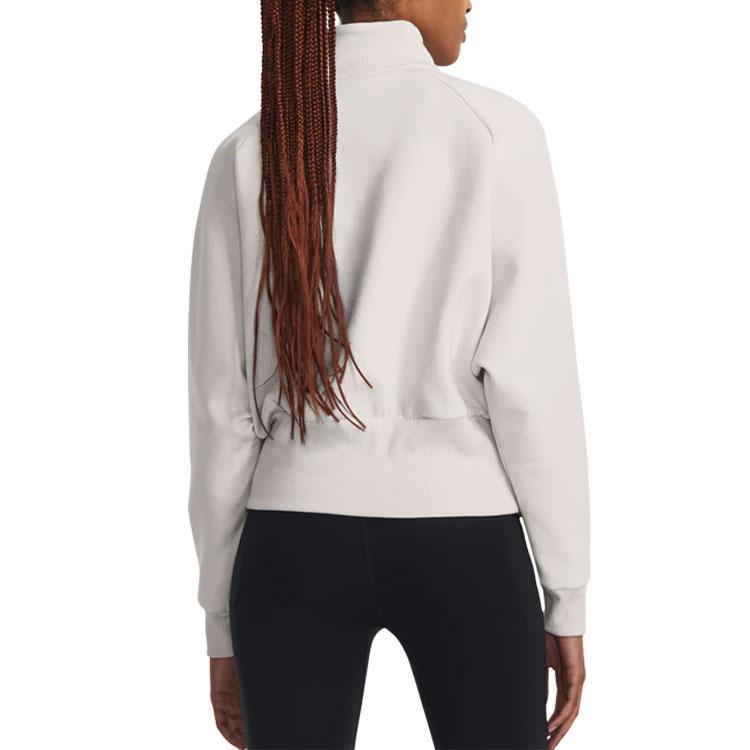 Under Armour Color Block Fleece Full Zip Sports Casual Short Hoodie Women Hoodies Clay-White 1379836-114