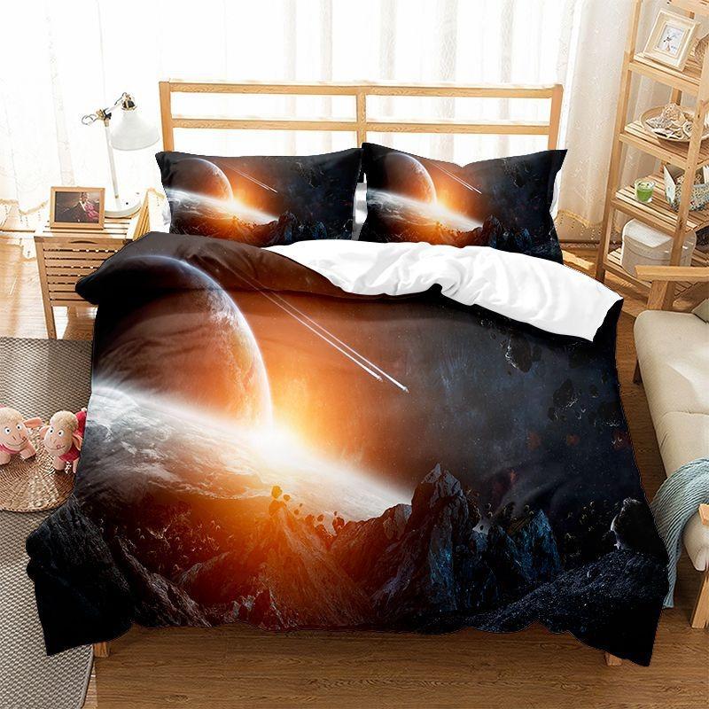 Weltraum Galaxie Bettwäsche-Sets für Kinder, 3D-Druck, Schlafzimmer-Set, 200x200, Luxus-Bettdecke, Einzel-, Doppel-Bettbezug-Set für King-Size