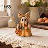 Cottage Style Halloween Ornament Lighted Vintage Patchwork Ghost, LED Light Ghost with Pumpkin Lantern Decor, Rustic Fall Decorations Ghosts