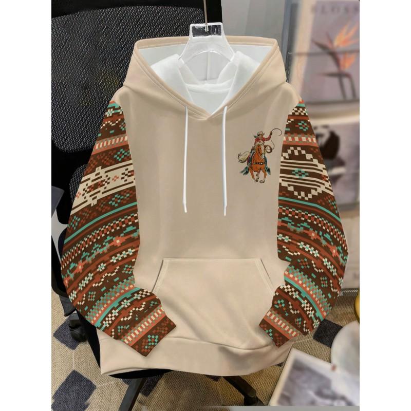 Mens Hooded Sweatshirt Soccer Print Breathable Loose Fit Casual Wear