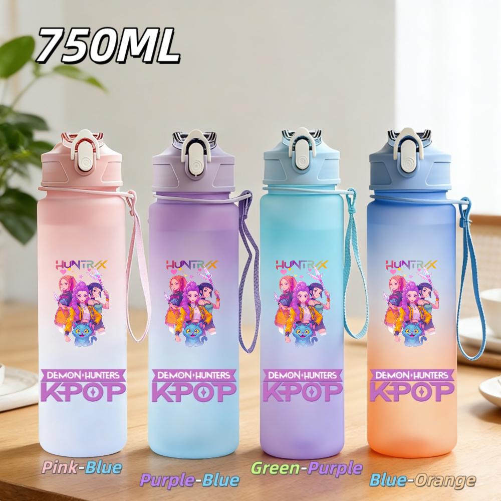 750ML Anime KPop Demon Hunters Sports Water Bottle Leak Proof Colorful Straw Cup Portable Water Bottle designed for Outdoor Sport Fitness