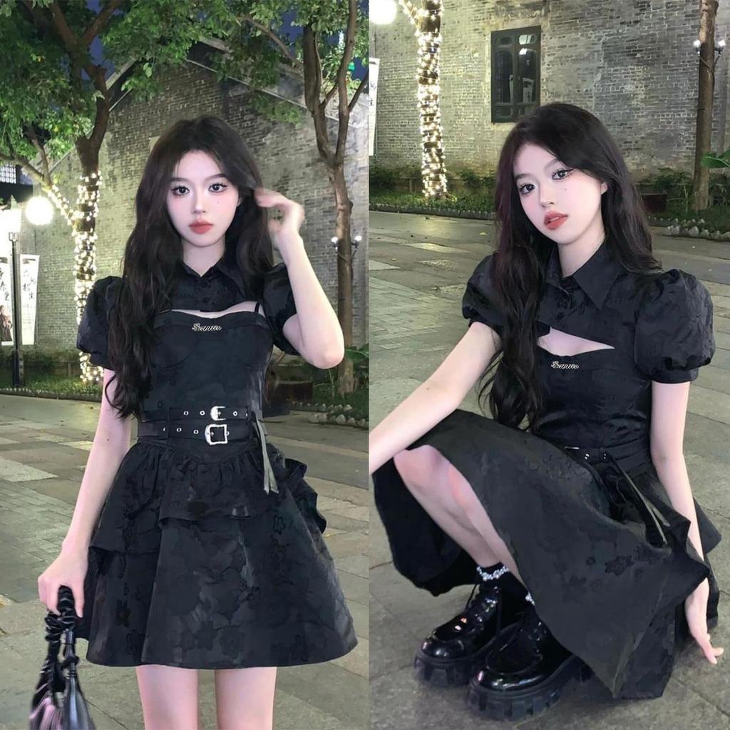 AOTYP Gothic Black Sleeveless Mini Dress for Idol Perfect for and Christmas Perfect for Mori Girl Perfect for a Size Cosplay, Events, Parties, Gifts.