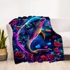 1pc Dolphin Flowers Flannel Blanket, Comfortable and Warm Blanket, for Camping Sofa Bed and Couch Office018