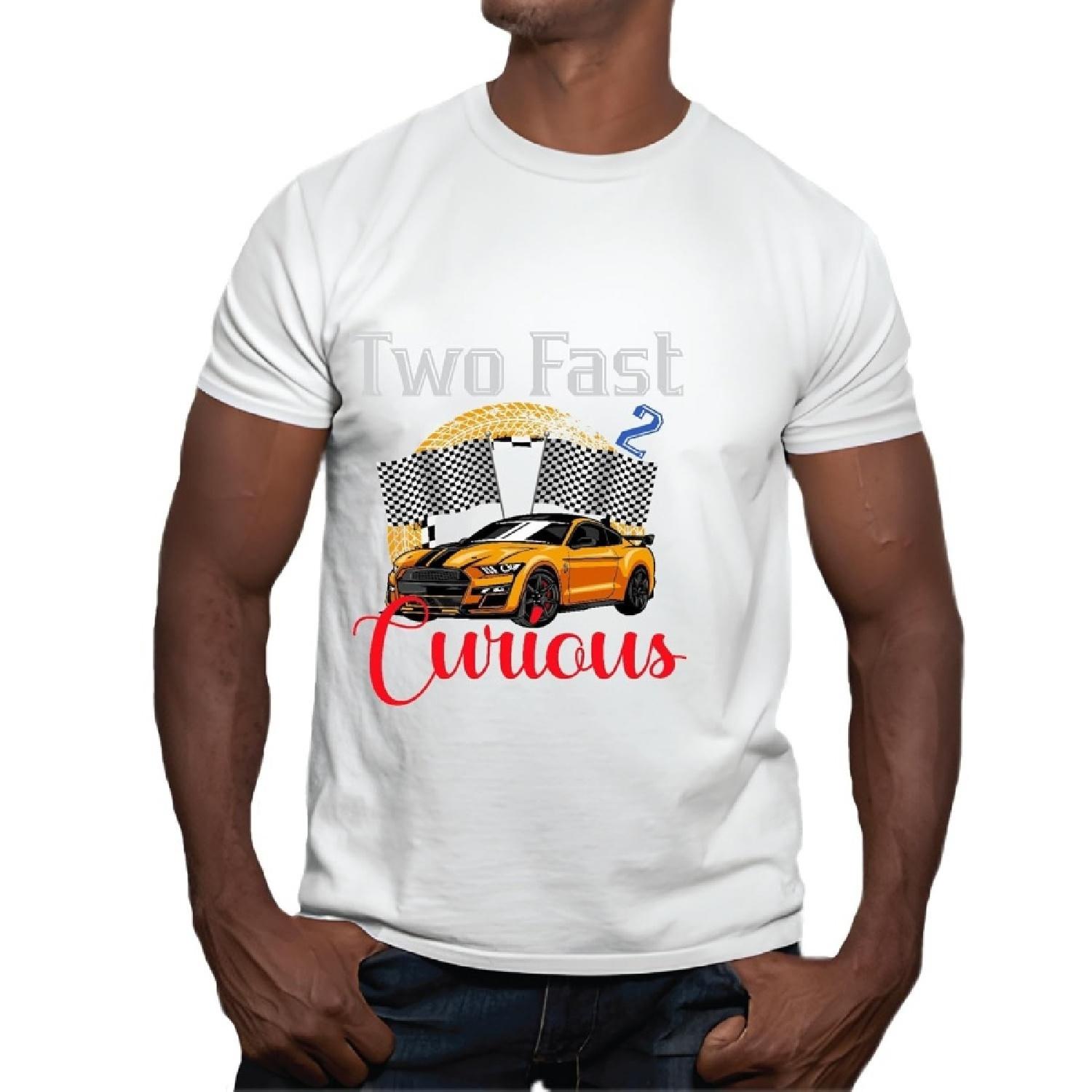 Kids 2nd Birthday Gift Two Fast 2 Curious Racing Top Men Women Gray Multicolor T shirt S