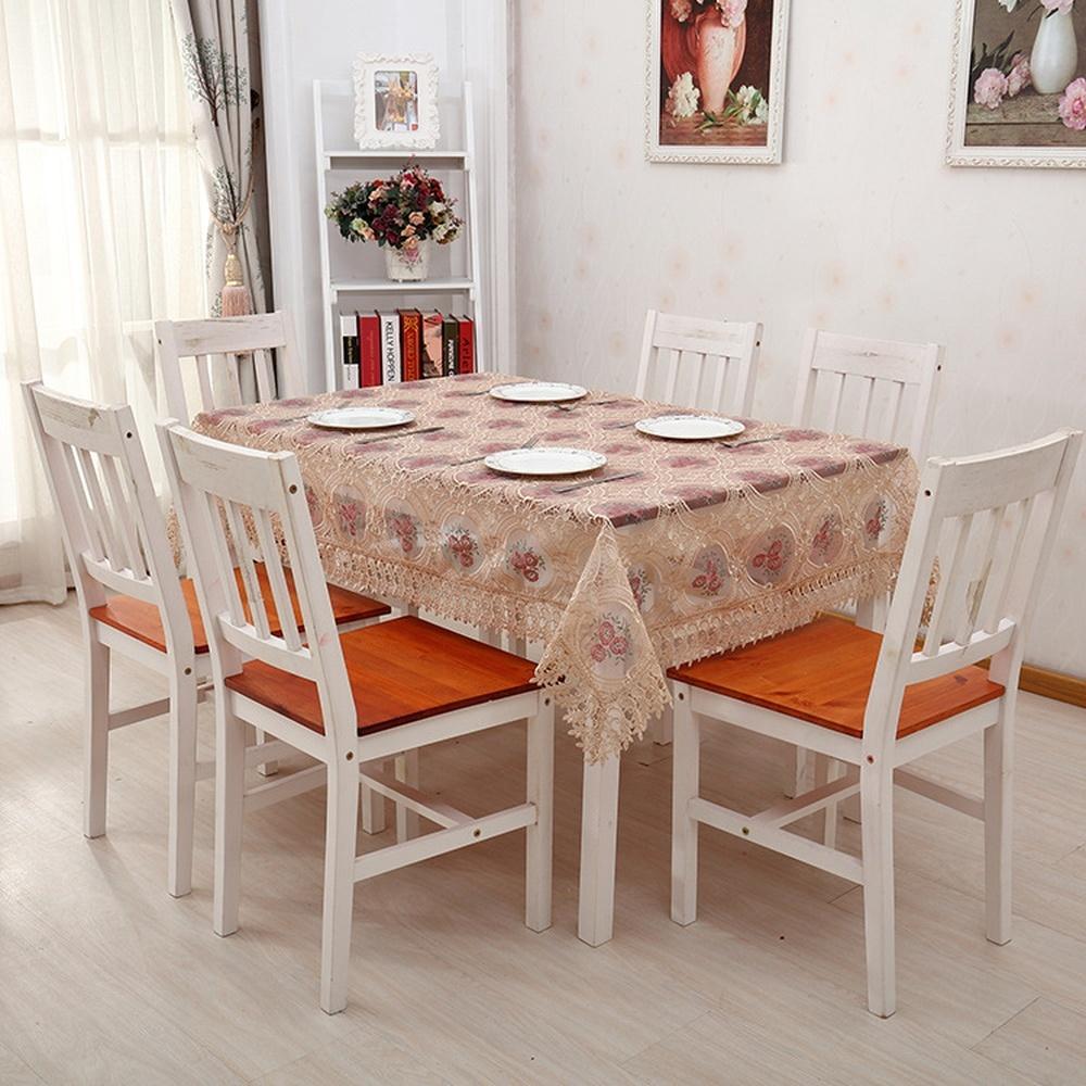 Embroidered Table Cloth European Lace Tea Table Cloth Home Decor Rectangular Tablecloths Table Cover Burgundy