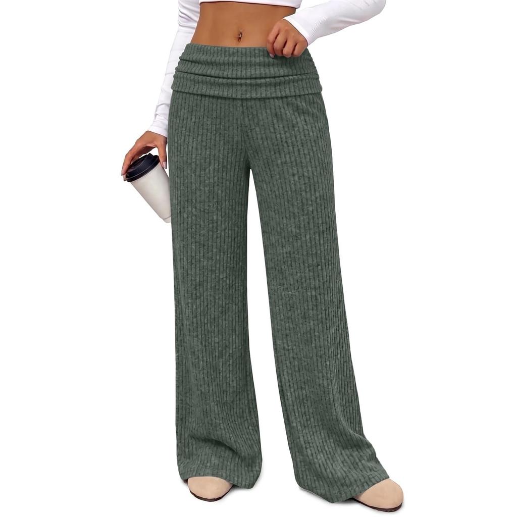 Women's High Waist Wide Leg Pants Color Soft Casual Trousers