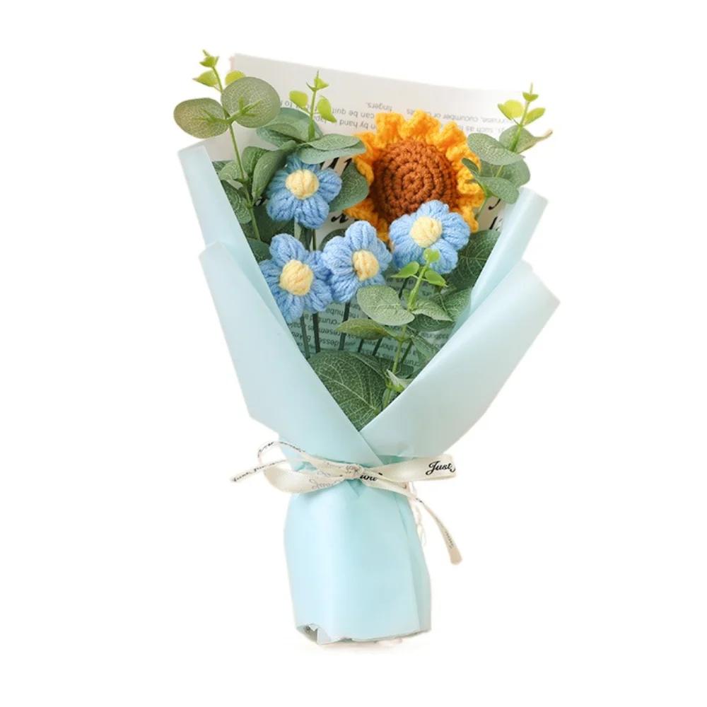 Buquê de Flores Artificiais de Crochê Flor Eterna Feita à Mão Buquê de Formatura Presente de Dia das Mães Aniversário