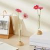 2 Pcs Stable Bamboo Base Hydroponic Vase With Wooden Stand Clear Flower Vase  Office