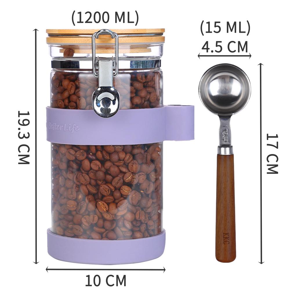 KKC Coffee Bean Canister Glass Coffee Bean Storage Container with Spoon Airtight Bottle Food Storage Bottle Sealed Container Storage Sugar Tea Coffee