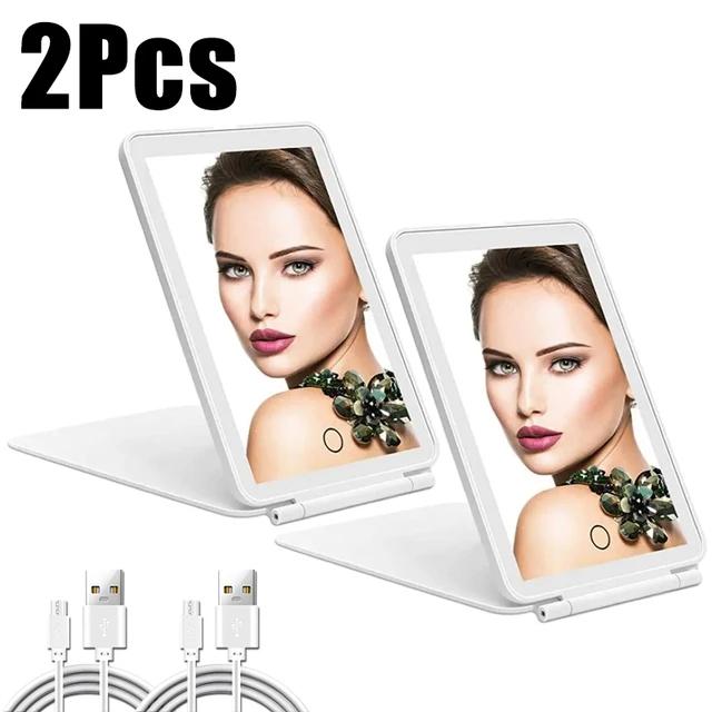Portable Foldable Travel Makeup Mirror With Led Light Infinite Dimming Bedroom Vanity Mirrors Usb Rechargeable Make Up Tools