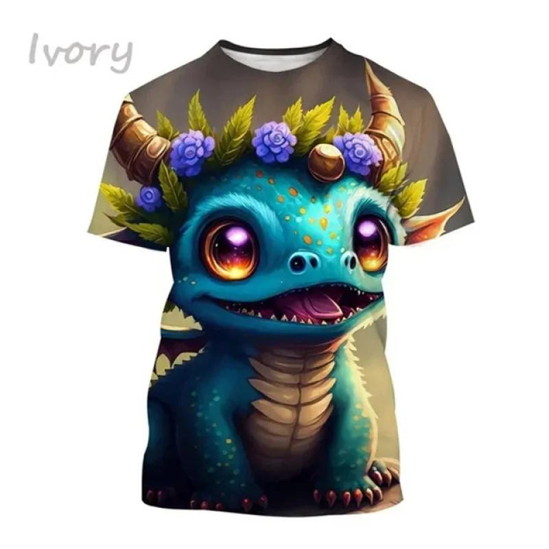 Graficzne koszulki z małym smokiem, zabawne, urocze zwierzę, koszulka z dinozaurem dla mężczyzn, ubrania, prezenty dla dzieci ze smokiem, t-shirt casual dla chłopca, topy