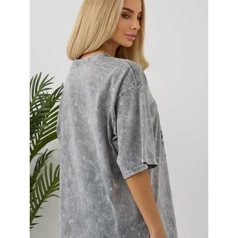 Western Style Fashion Casual Loose Washed Distressed Print Short Sleeve T-shirt Top Printed T-shirt Top