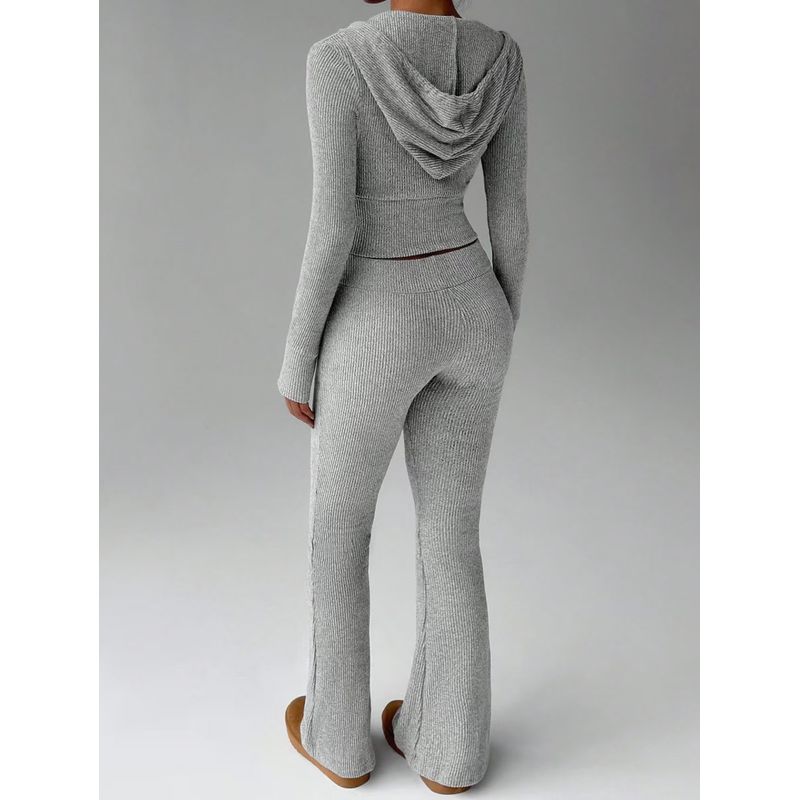 Western Style New Solid Slim fit Zip-up hood Top Casual Pants Two-piece Set Top and Pants Set