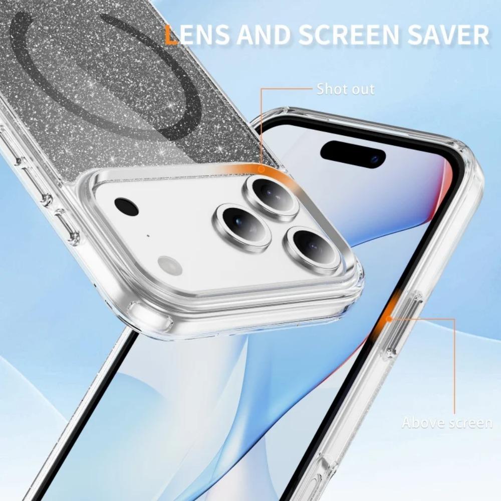 Bling Glitter Transparent For Magsafe Case For iPhone 17 Air 16 15 14 Plus 13 12 Pro Max Anti-yellow PC Magnetic Charging Cover