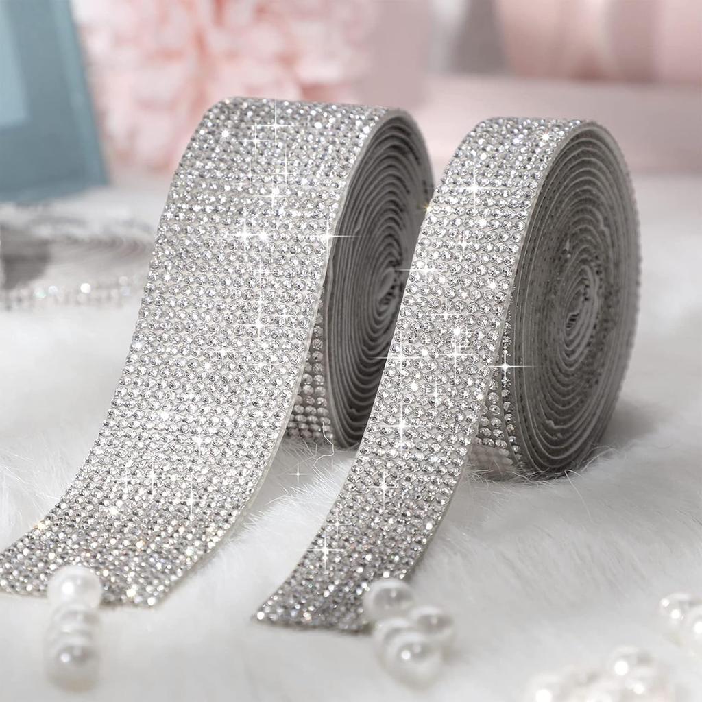 4 Rolls Self-Adhesive Crystal Rhinestone Ribbon, Diamond Bling Ribbons With 2 Mm Rhinestones Sticker For Arts Crafts Wedding