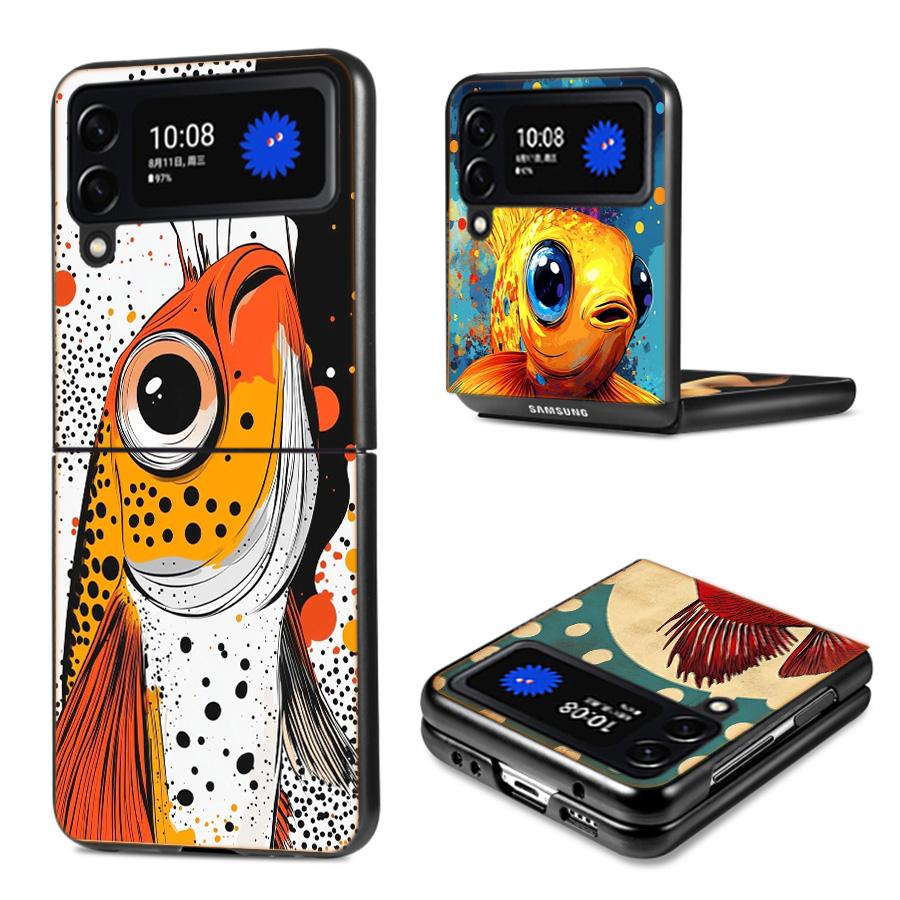 Pop Art Zeichenideen Fisch Handyhülle Für Samsung Z Flip 7 6 5G Galaxy Z Flip4 Z Flip5 Z Flip3 Hülle Schwarze Harte PC Schale Schutz