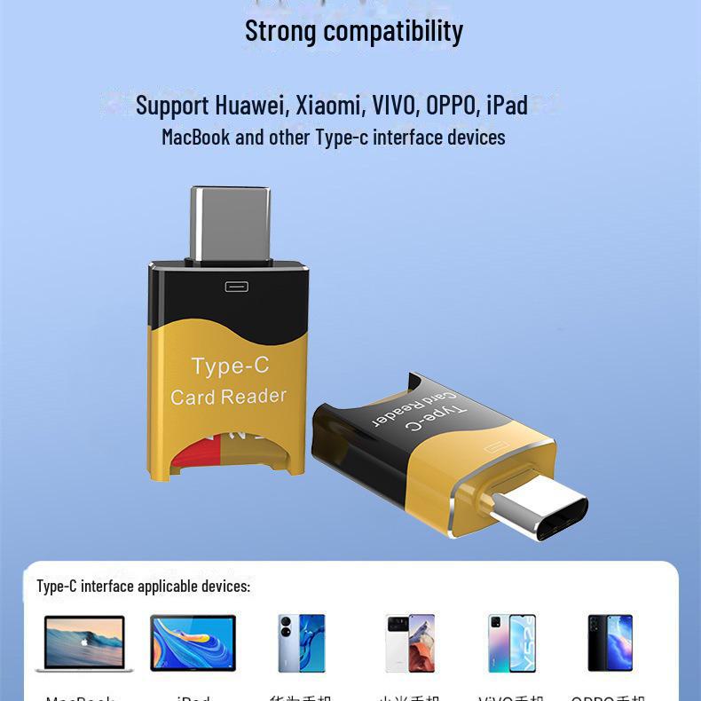 USB Type-C Card Reader for Android Phones/Tablets - Compatible with Huawei, Xiaomi for TF Cards Via OTG Adapter.
