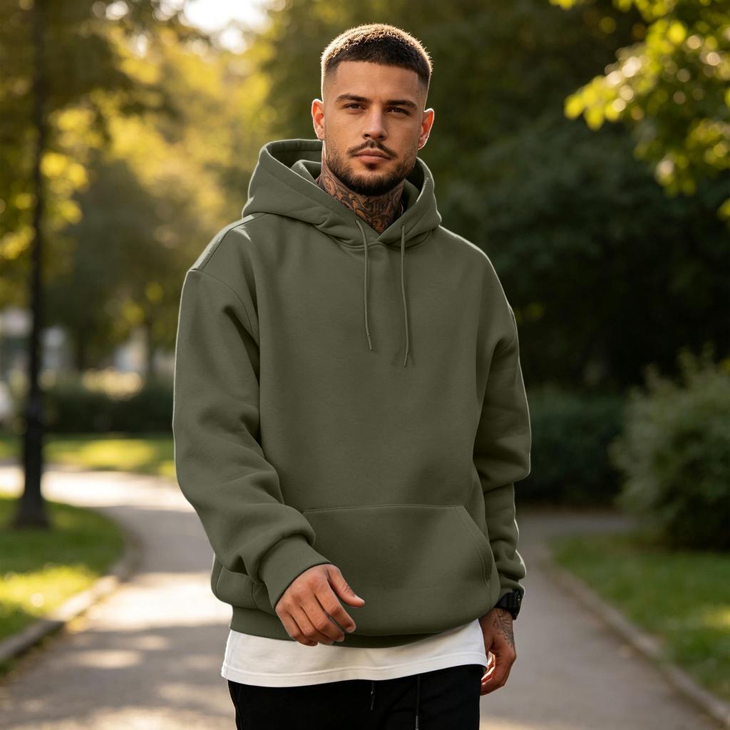 Sudadera con capucha forrada para hombre, ajuste holgado, talla grande, informal, sin botones