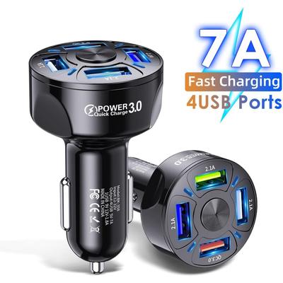 Cargador de Coche Universal 7A 35W QC3.0 12-32V Encendedor de Cigarrillos 4 USB Adaptador para Coche Camión Teléfono Móvil con Android, Samsung Galaxy, Huawei, Xiaomi