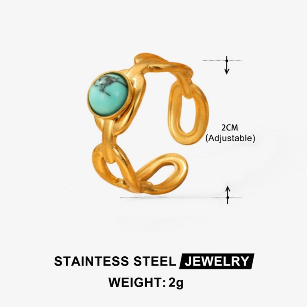 Titanium Steel Turquoise Adjustable Wide Band Ring