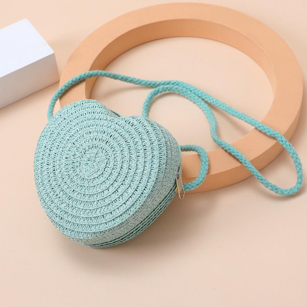 High Quality Woven Straw Shoulder Bags Cute Travel Crossbody Bag Lightweight Heart Shape Beach Bag for Children